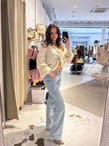 Strickpullover mit Knoten Beige