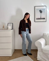 Jeansjacke mit Leomuster Braun