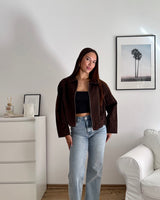 Jeansjacke mit Leomuster Braun