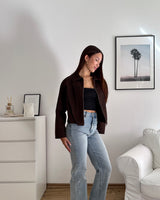 Jeansjacke mit Leomuster Braun