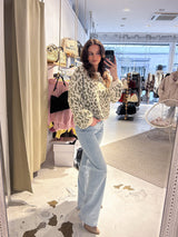 Oversized Strickpullover mit Leomuster Beige/Olive