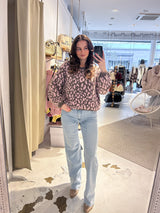 Oversized Strickpullover mit Leomuster Hellbraun/Rosa