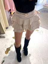 Skort mit Gürtel und Rüschen Beige