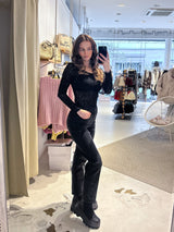 Mom Jeans mit Steinchen Schwarz