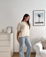 Kurzarm Oversized Strickpullover Beige
