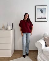 Kurzarm Oversized Strickpullover Weinrot