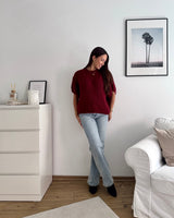 Kurzarm Oversized Strickpullover Weinrot