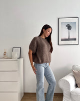 Kurzarm Oversized Strickpullover Hellbraun