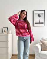 Strickpullover gestreift Pink/Rot