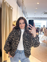 Oversized Bomberjacke mit Leomuster Beige