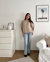 Kurzarm Oversized Strickpullover Taupe