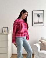 Strickpullover gestreift Pink/Rot