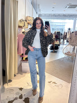 Oversized Bomberjacke mit Leomuster Beige