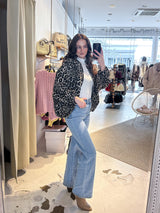 Oversized Bomberjacke mit Leomuster Beige