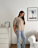 Kurzarm Oversized Strickpullover Taupe