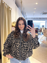 Oversized Bomberjacke mit Leomuster Beige