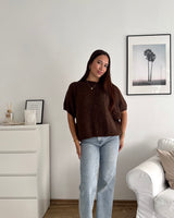 Kurzarm Oversized Strickpullover Braun