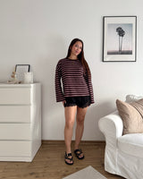 Longsleeve mit Doppelstreifen Braun/Rosa