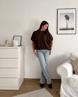 Kurzarm Oversized Strickpullover Braun