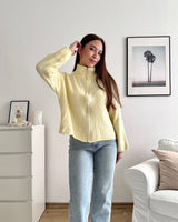Strickjacke mit Zipper fein gestreift Gelb