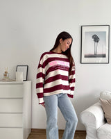 Longsleeve New York mit Streifen Weinrot/Weiß