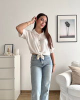 Cropped Bluse mit Muster Creme
