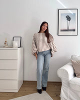 Ballon Strickpullover mit Streifen Beige/Taupe