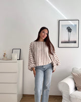 Ballon Strickpullover mit Streifen Beige/Taupe