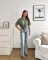 Cropped Bluse mit Muster Olive