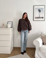 Ballon Strickpullover mit Streifen Braun/Hellbraun