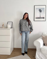 Oversized Strickpullover mit Leomuster Grau/Hellgrau