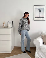 Oversized Strickpullover mit Leomuster Grau/Hellgrau