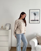 Oversized Strickpullover mit Leomuster Beige/Taupe