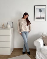 Oversized Strickpullover mit Leomuster Beige/Taupe