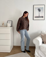 Oversized Strickpullover mit Leomuster Hellbraun/Braun