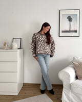 Oversized Strickpullover mit Leomuster Hellbraun/Beige