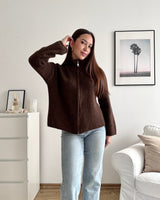 Strickjacke mit Zipper Dunkelbraun