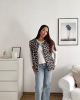 Steppweste mit Leomuster Beige/Schwarz