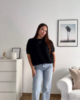 Kurzarm Oversized Strickpullover Schwarz