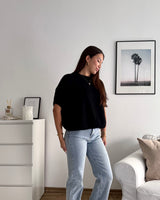 Kurzarm Oversized Strickpullover Schwarz