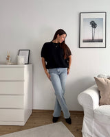 Kurzarm Oversized Strickpullover Schwarz