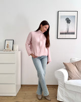 Strickjacke mit Zipper fein gestreift Beige/Rosa