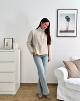 Strickjacke mit Zipper fein gestreift Beige/Taupe