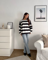 Sweater mit Patch und Streifen Schwarz/Weiß