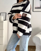 Sweater mit Patch und Streifen Schwarz/Weiß