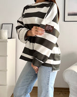 Sweater mit Patch und Streifen Olive/Weiß