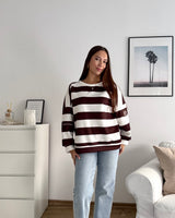 Sweater mit Patch und Streifen Braun/Weiß