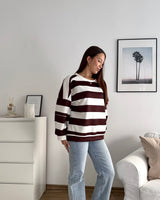 Sweater mit Patch und Streifen Braun/Weiß