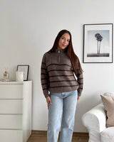 Halfzip mit Streifen Braun/Dunkelbraun