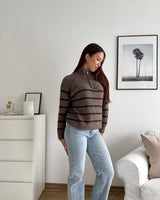 Halfzip mit Streifen Braun/Dunkelbraun